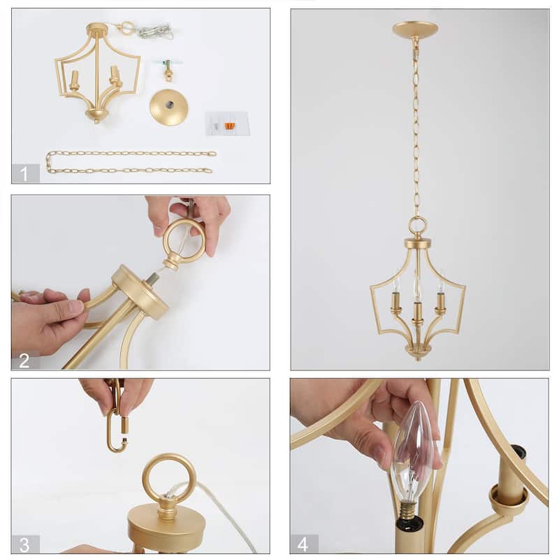 Modern 3-Light Lantern Gold Chandelier Island Pendant Lights - W11"xH16"