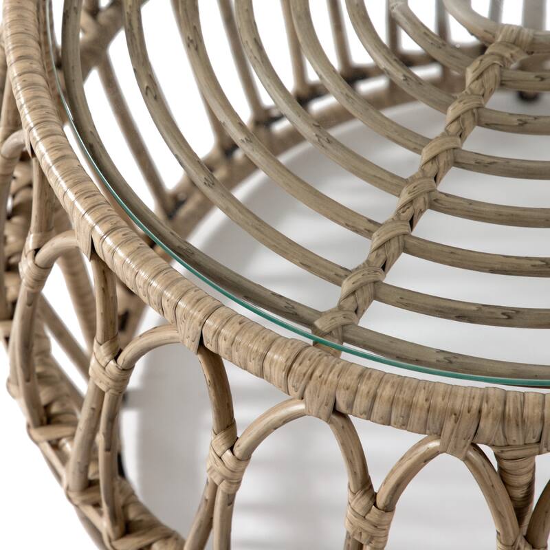 Hunter Boho Natural 22-inch Outdoor Patio Round Coffee Table with 5mm Tempered Glass Top by M&L Co.