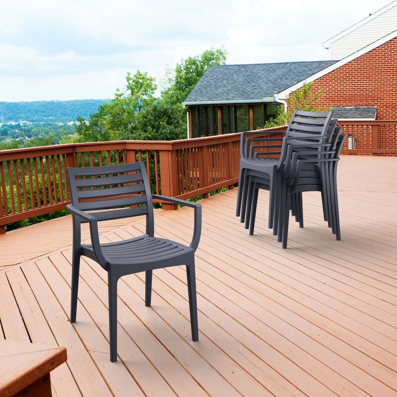 33" Gray Stackable Outdoor Patio Dining Arm Chair