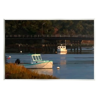 Stupell Boats Under Bridge River Scenery Wall Plaque Art By Emily 