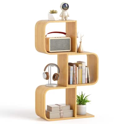 Costway 1/2 PCS 2 Tier S-Shaped Bookcase with 2 Open Cubes Geometric