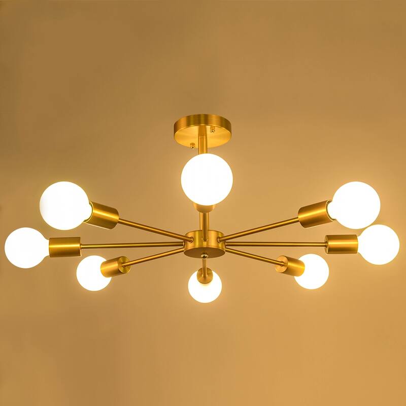 Black/ Gold Sputnik Semi Flush Mount Lamp Close to Ceiling Light Fixture for Living Room/ Kitchen/ Office/ Bedroom/ Foyer