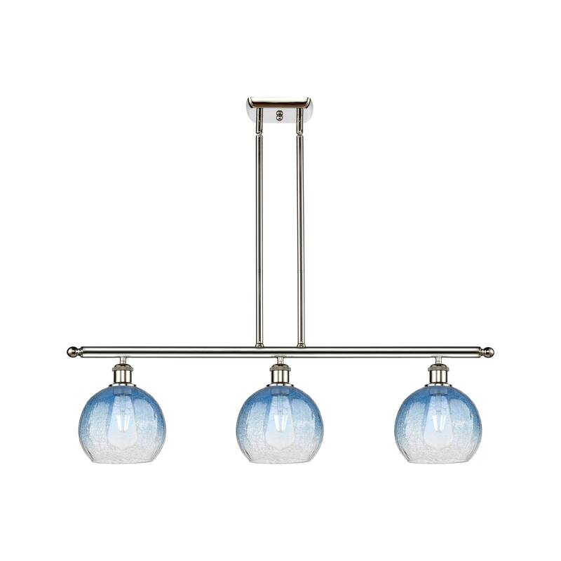 Innovations Lighting Endless Possibilities Ballston - Brookhaven Globe - 3 Light 36" Stem Hung Island Light - Polished Nickel/Sapphire Blue