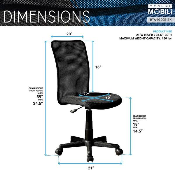 Home Office Chair Mid Back Mesh Desk Chair Armless Computer Chair, Back ...