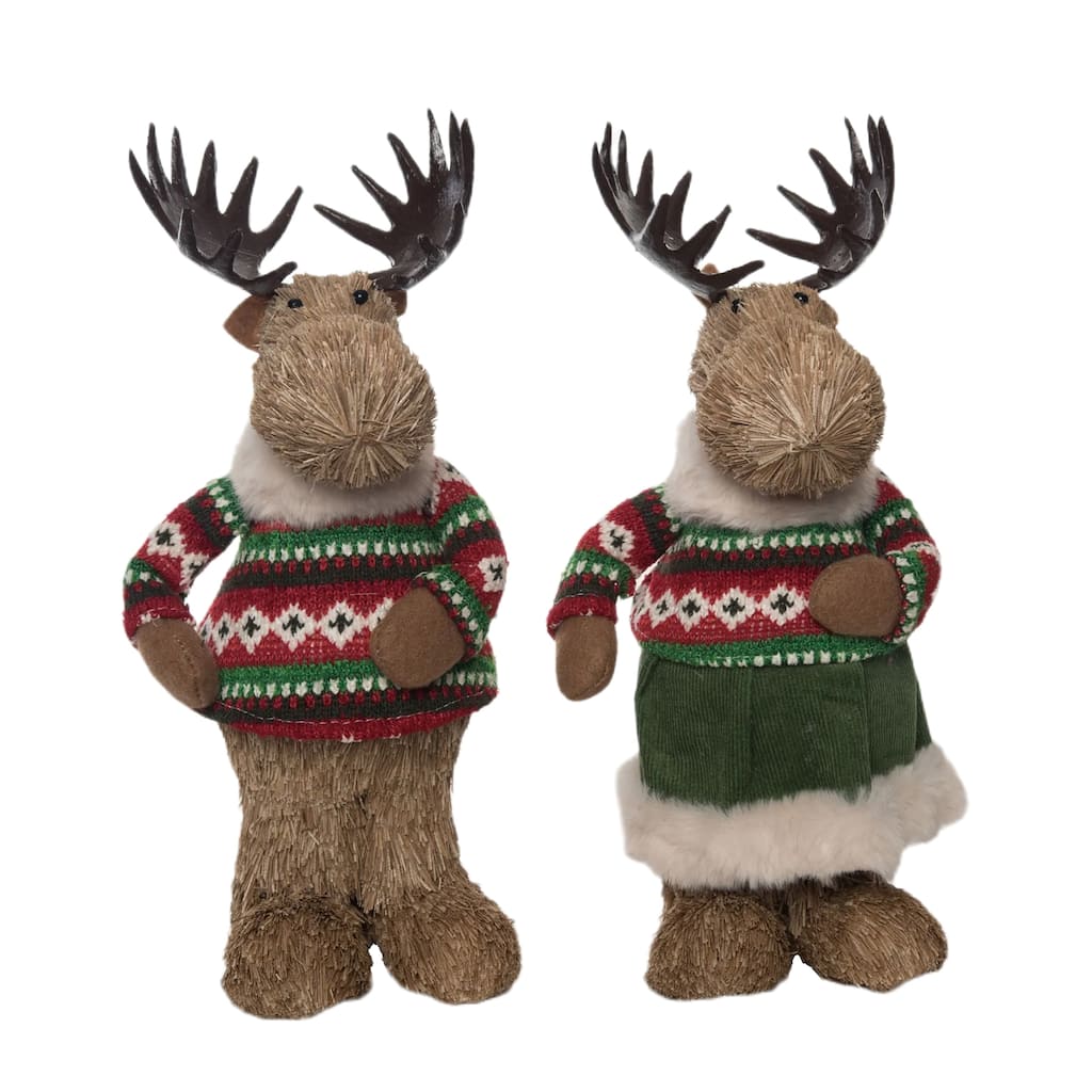 Transpac Foam Sisal Festive Moose Set of 2 Christmas Home Decorations