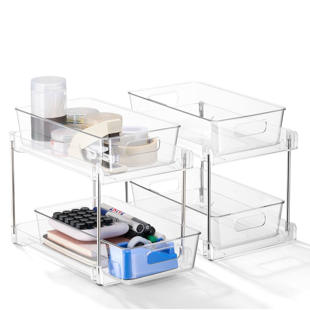 Sorbus 2-Tier Pull-Out Office Organizers, 2 Pack Clear Desk & Office Supply Storage Drawers, Office Organization Bins