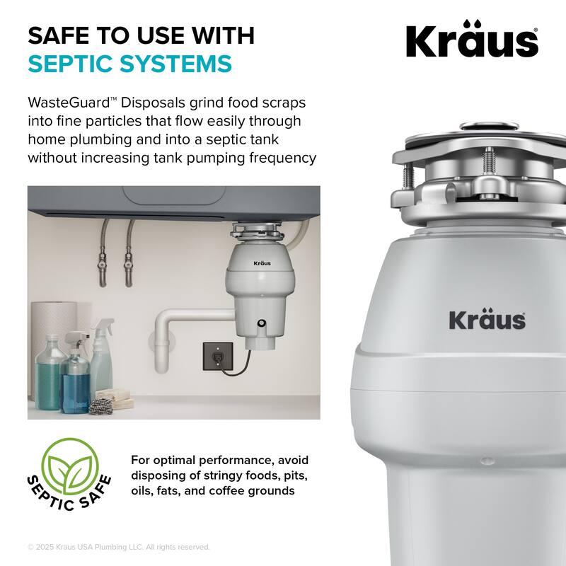 KRAUS WasteGuard Continuous Feed Garbage Disposal for Kitchen Sinks