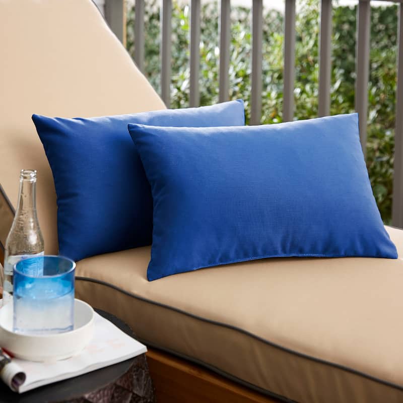 Sunbrella Canvas True Blue Indoor/Outdoor Knife Edge Pillow (Set of 2) - 12 in L x 18 in W