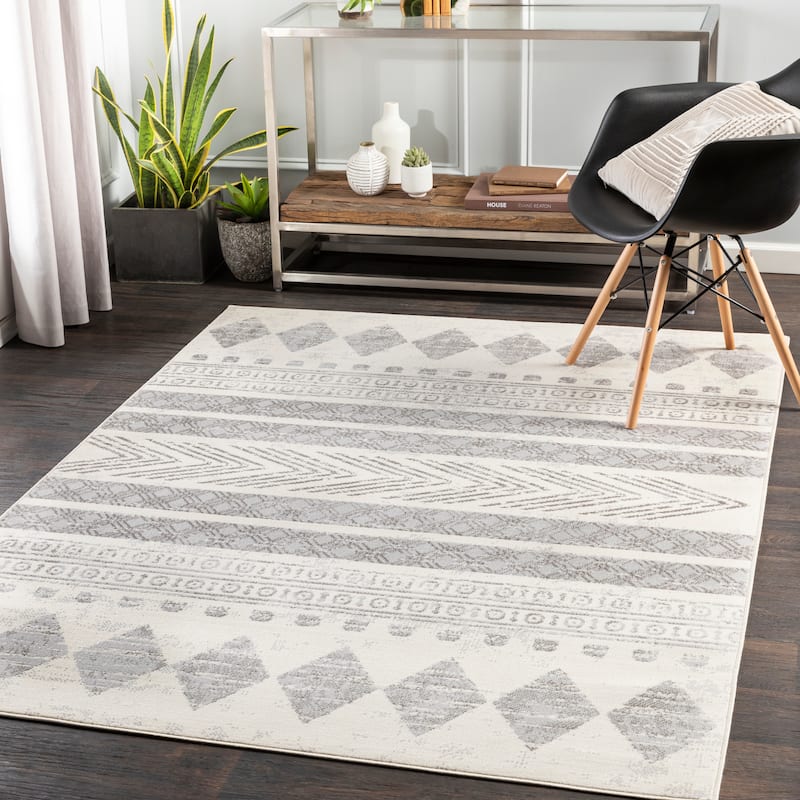 Livabliss Kimbra Scandinavian Stripe Area Rug - Ivory/Grey - 6'7" x 9'