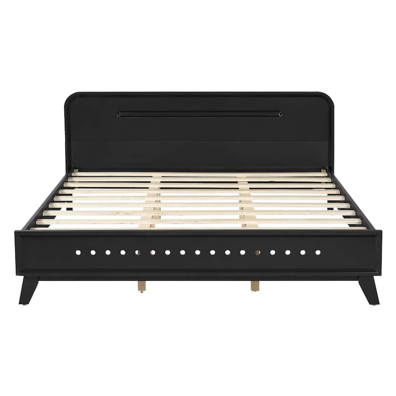 Roomfitters Queen Pine Wood Bed Frame, Stable Reinforced Platform Base, No Box Spring Needed, Integrated Slats