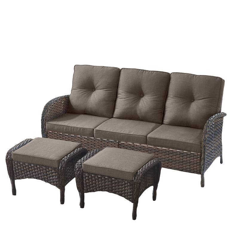 Outdoor Patio 3 Seats Sofa Ottmans Brown - Grey