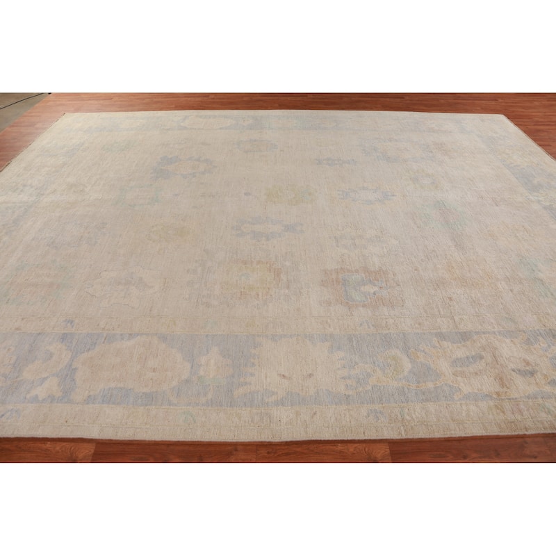 Hand Knotted Oriental 100% Wool Carpet Transitional All-Over Beige & Ivories Oushak Area Rug - 13' 8'' X 10' 1''