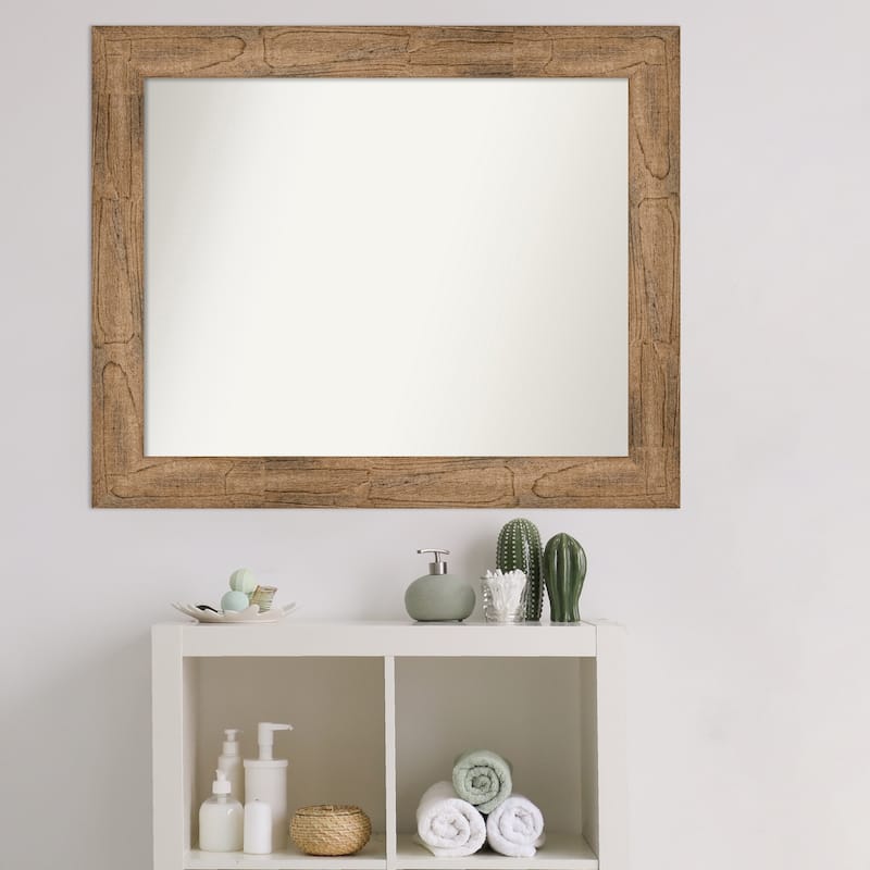 Non-Beveled Wood Bathroom Wall Mirror - Owl Brown Frame
