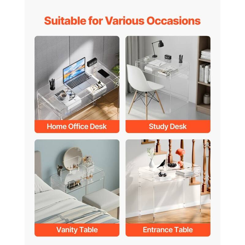 Modern Clear Acrylic Desk with Two Levels Stable and Spacious Workspace for Home Office