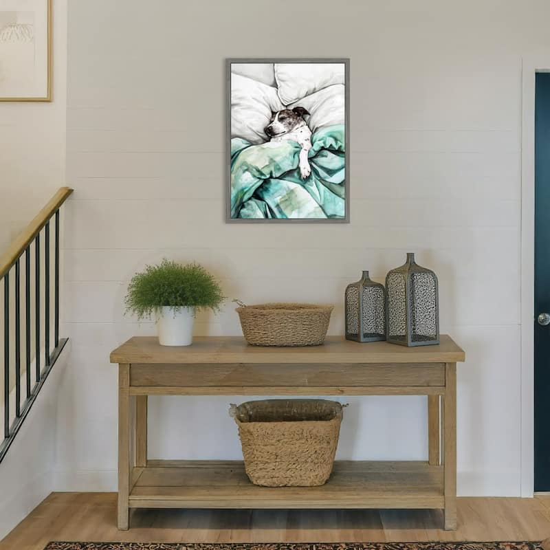 Dogs Life Tucked In by Justyna Jaszke Framed Canvas Wall Art