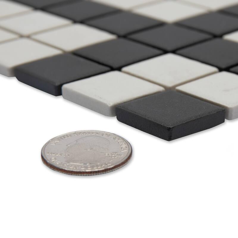 Merola Tile Gotham 1" Greek Corner Unglazed Black and White 8-3/4" x 8-3/4" Porcelain Floor and Wall Tile - Case (4 Tiles)