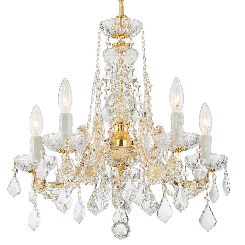 Maria Theresa 5 Light Clear Crystal Gold Mini Chandelier - 20'' W x 19'' H - 20'' W x 19'' H