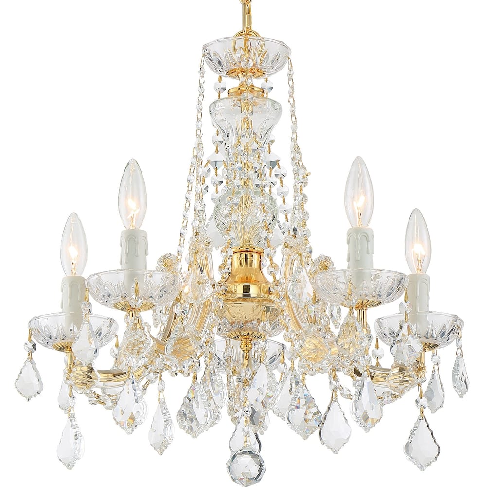Maria Theresa 5 Light Swarovski Strass Crystal Gold Mini Chandelier - 20'' W x 19'' H