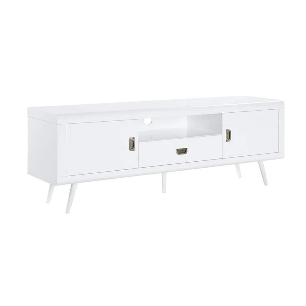 63" One Drawer TV Stand in White High Gloss Finish