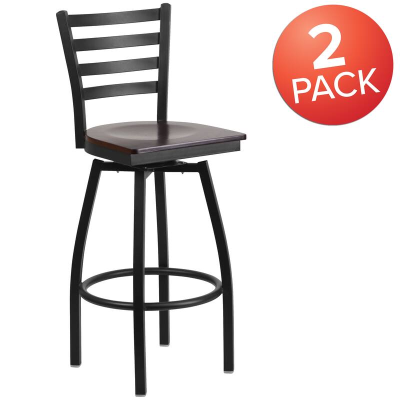 2 Pack Hercules Series Ladder Back Swivel Metal Barstool - 16.5"W x 20.5"D x 44.5"H - 16.5"W x 20.5"D x 44.5"H