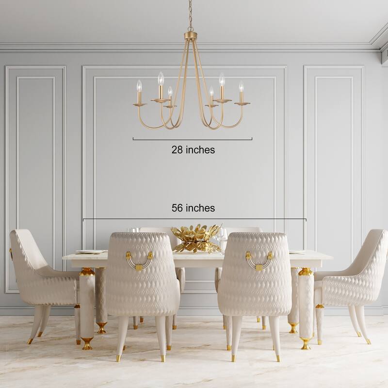 Rella Modern Glam 6-light Gold Chandelier Candlestick 28inch Wagon Wheel Dining Room Lighting Fixture
