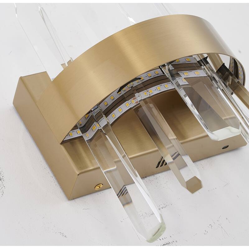 1-Light Gold Stainless Steel LED Wall Sconce With Clear Crystal Accents