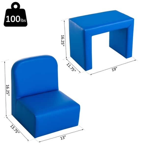 dimension image slide 0 of 2, 2-in-1 design Multifunctional chair and table set for kids - 19"L x11.75"W x 15"H