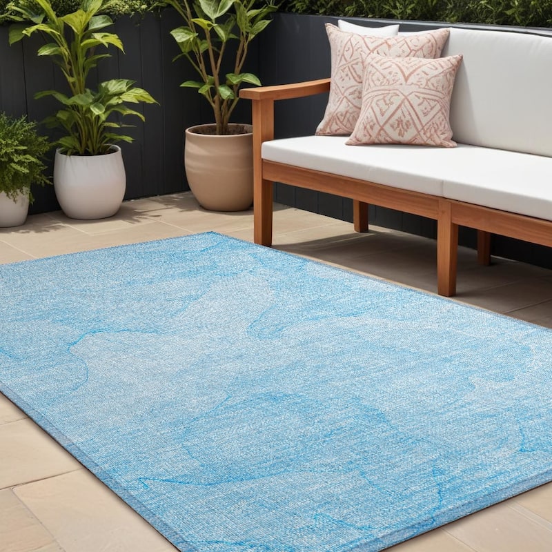 Dava Contemporary Abstract Weather Resistant Classic Meets Modern Outdoor Rug - 9' X 12' - Blue