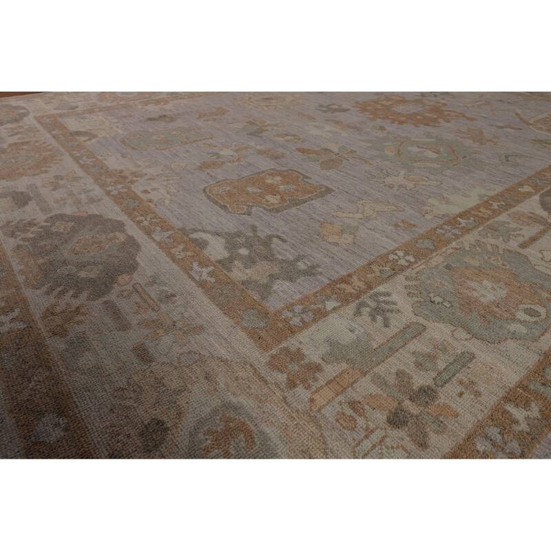 Vegetable Dye Oushak Turkish Rug Handmade Grey Wool Carpet - 8'0"x 9'11"