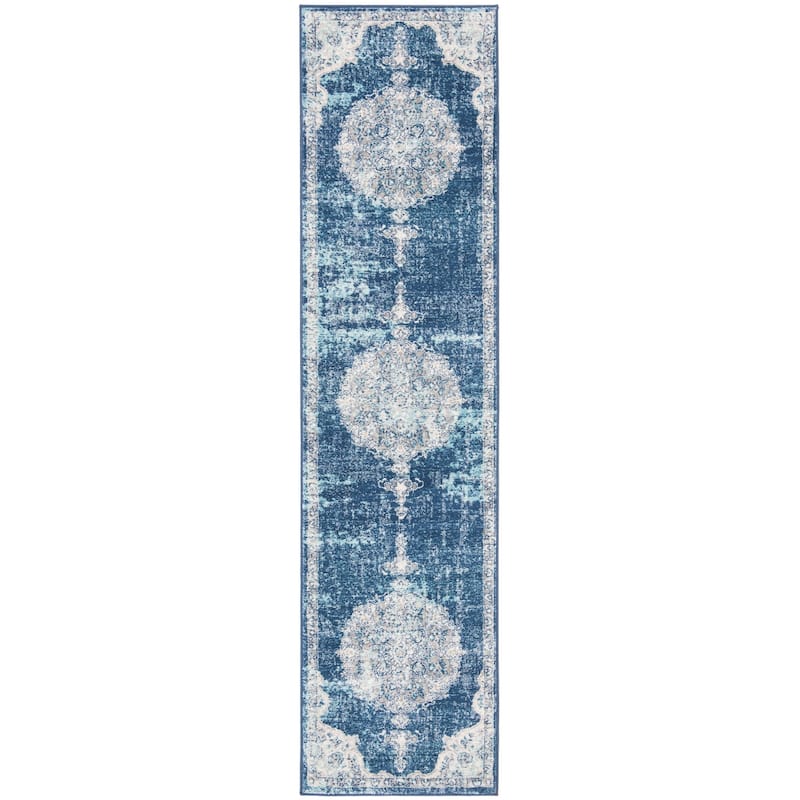 SAFAVIEH Brentwood Coralyne Traditional Oriental Rug - 2' x 8' Runner - Navy/Ivory