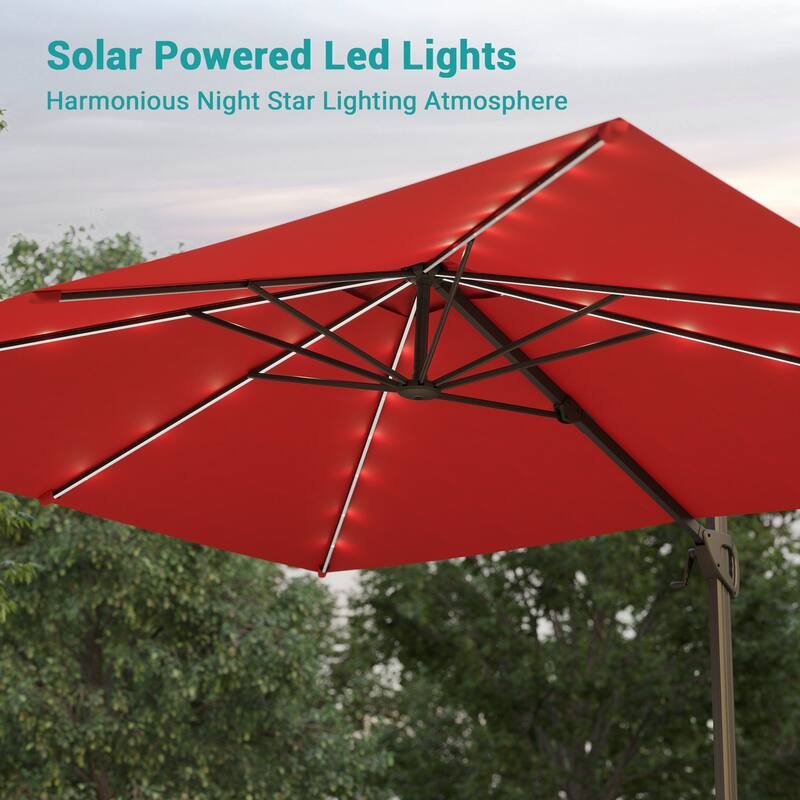 BONOSUKI Solar-powered 10x8ft Cantilever Patio Umbrella, Ultimate Outdoor Comfort with 360° Rotation and Canopy Angle Adjustment