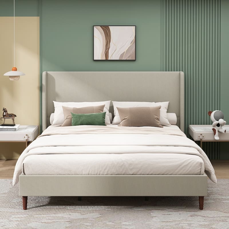 High Headboard Upholstered Platform Bed No Box Spring Needed