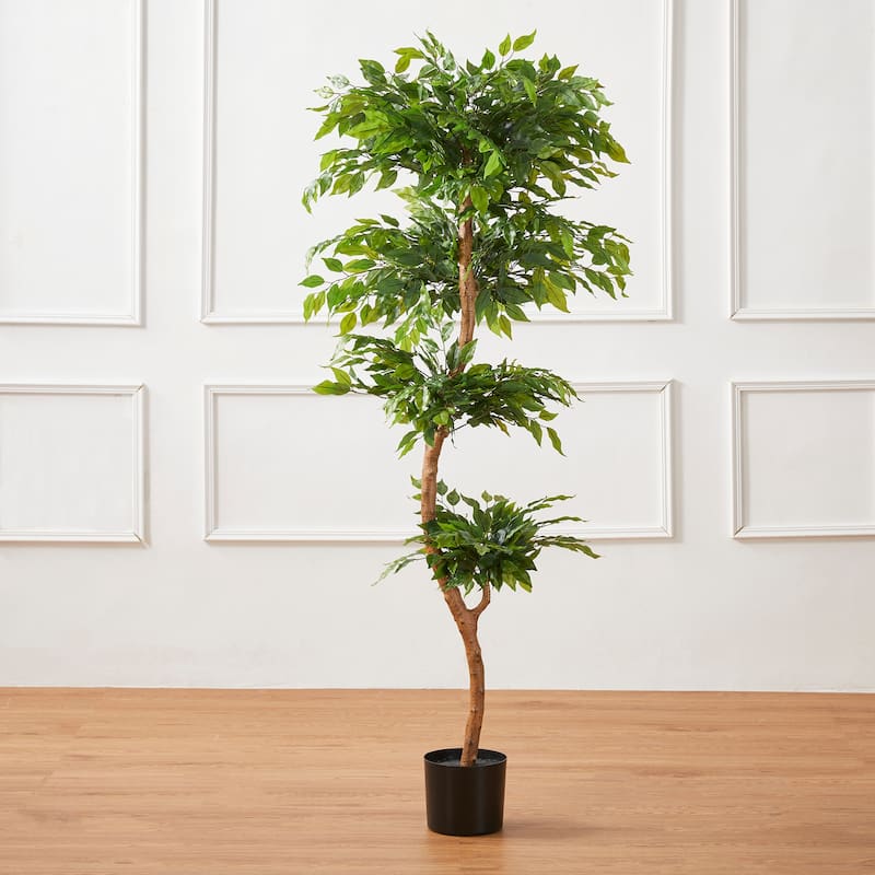 Glitzhome 5ft 61"H Ficus Tree Real Touch Artificial Plant in Pot - 23.5"D x 61"H