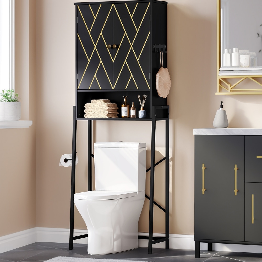 Black Over-the-Toilet Space Saver with Reversible Side Shelving