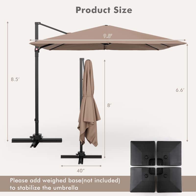 Patio 9.5FT Square Cantilever Offset Hanging Umbrella 2-Tier 360