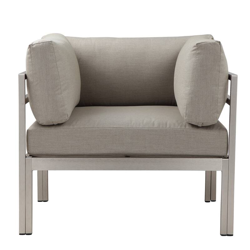 Cilo 34 Inch Outdoor Armchair, Gray Aluminum, Water Resistant Cushions