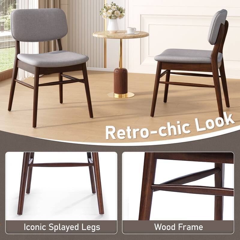 Set of 2 Mid - Century Upholstered Dining Chair with Rubberwood Frame