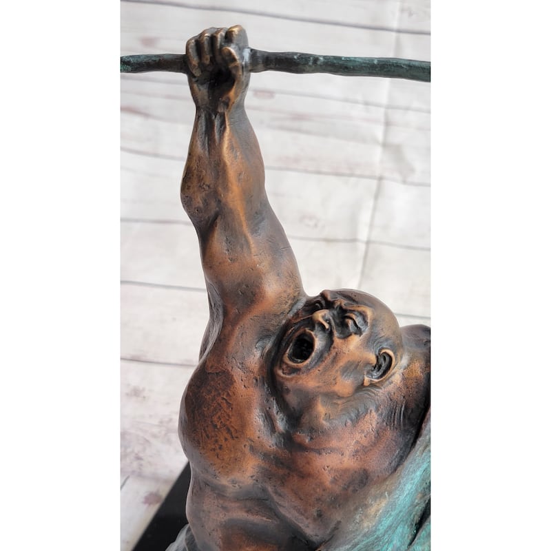 Powerlifter Weight Lifter Bodybuilder Bronze Statue Sculpture Figure On Marble Base Original Art