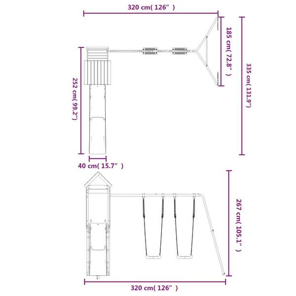 dimension image slide 1 of 2, vidaXL Swing Set Outdoor Backyard Wooden Playground Equipment for Kids Age 3-8