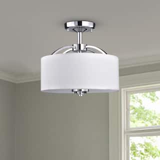 Anchiles White Crystal/Metal/Glass 3-light Semi Flush Mount Ceiling Lamp