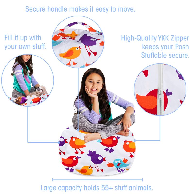 Kids Bean Bag Chair Cover Stuffed Animal Storage or Toy Organizer