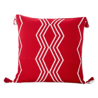 Novica Handmade Red Directions Cotton Cushion Cover