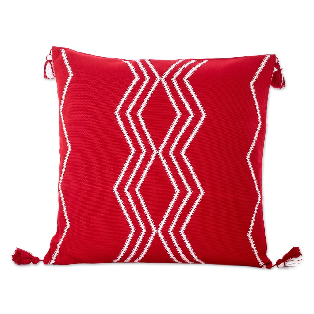 Novica Handmade Red Directions Cotton Cushion Cover