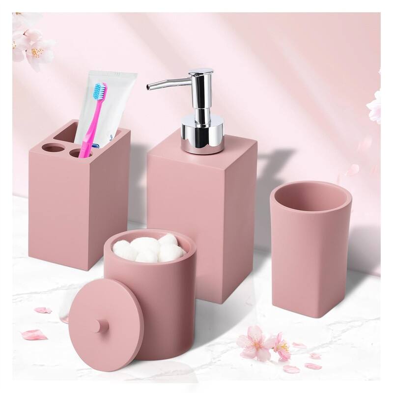 5Pcs Resin Pink Bathroom Sets