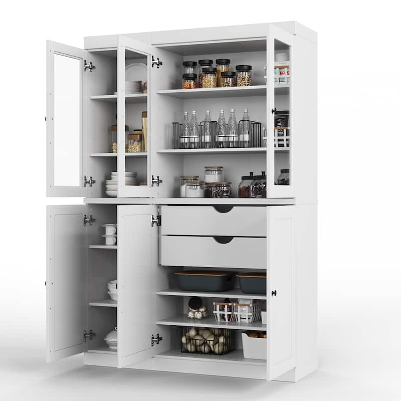 Palace Imports 100% Solid Wood Pantry China Cabinet, Raised Panel & Clear Glass Doors, 2 Drawers, 48.5" Wide, 71.5" Tall