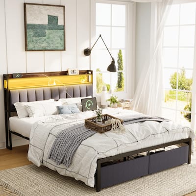 Bed Frames with Storage Headboard and Drawers