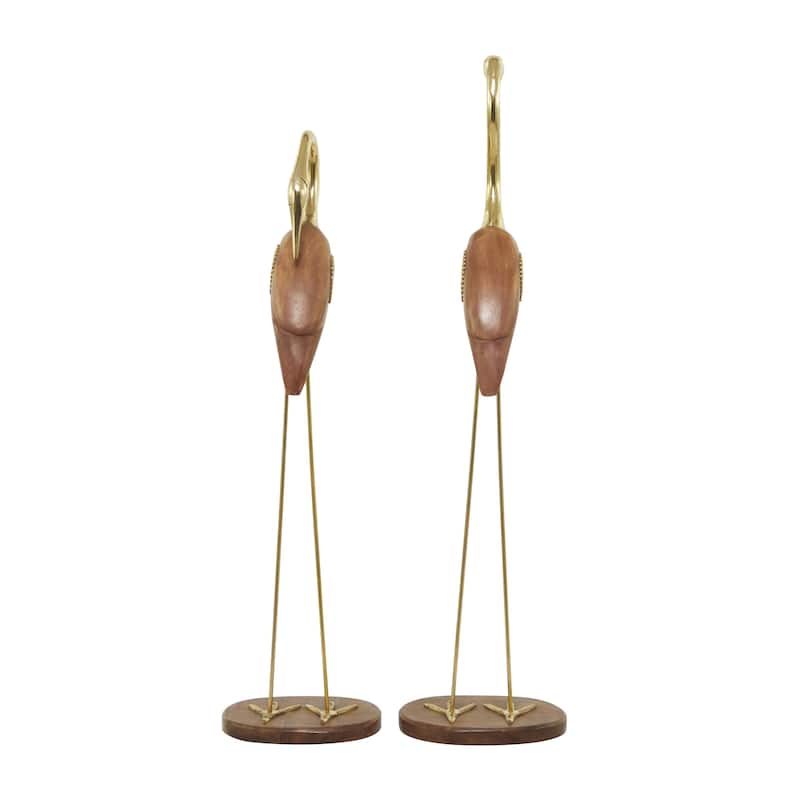 Wood Bird Sculpture - Set of 2 Gold - Roche River Decor