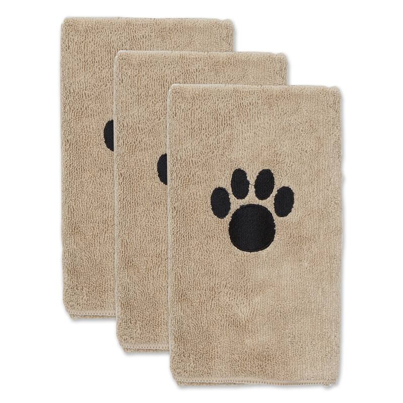 Embroidered Paw Small Pet Towel Set of 3 - Taupe