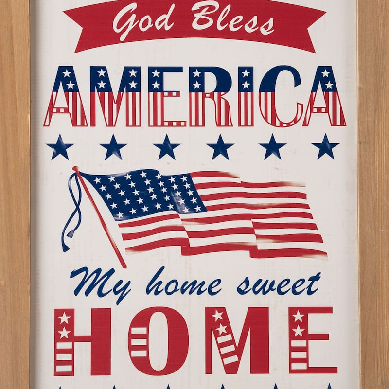 Glitzhome 24"L Wooden Patriotic Americana Wall Hanging Sign Porch Decor - 24 x 15