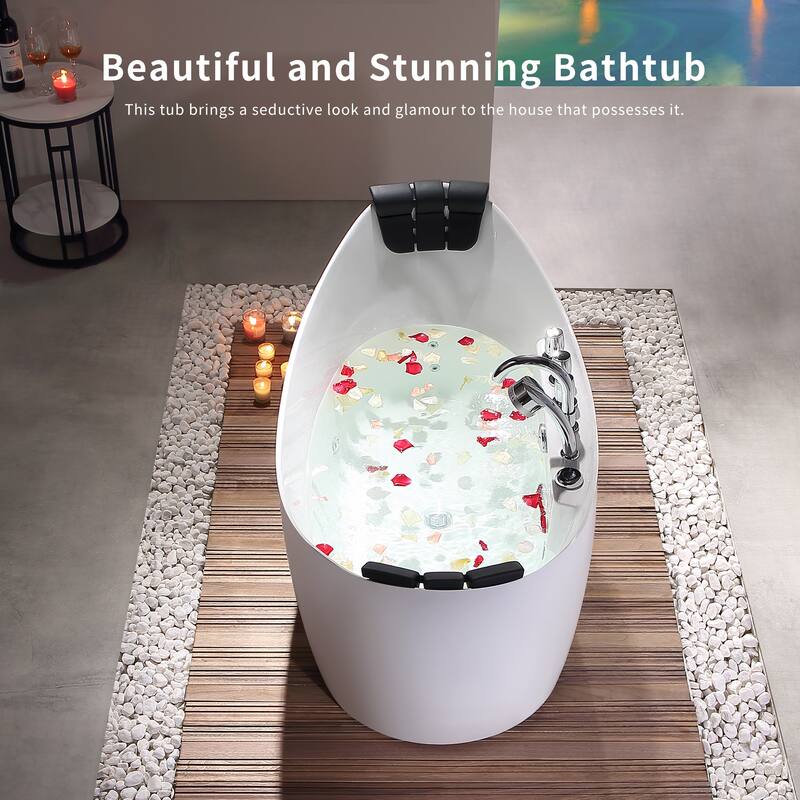67 in. x 28.7 in. Center Drain Freestanding Whirlpool Bathtub Hydrotherapy Jetted Soaking Bath Tub - Tub filler in White